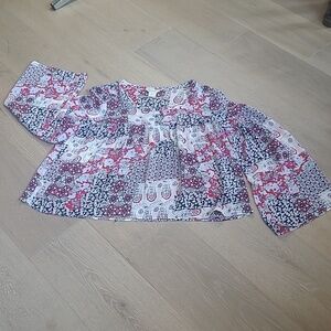 EUC Ariat Tracey Blouse Women's Medium Sheer Red/Blue Paisley Print Shirt